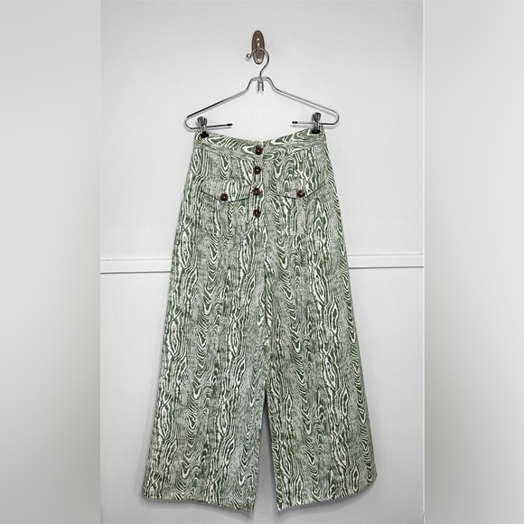 Anthropologie C/Meo Collective Energised Arbor Wide Leg Pants in Ivy Woodgrain - Picture 1 of 16